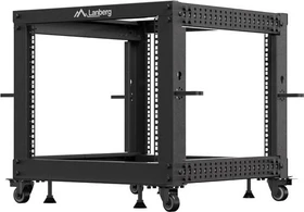 Lanberg Open Rack Series 19" Open Frame Rack 9HE, 4-Pfosten, mit Rollen, Flat Pack, tiefenverstellbar, 576-1033mm, RAL 9004, 657mm tief