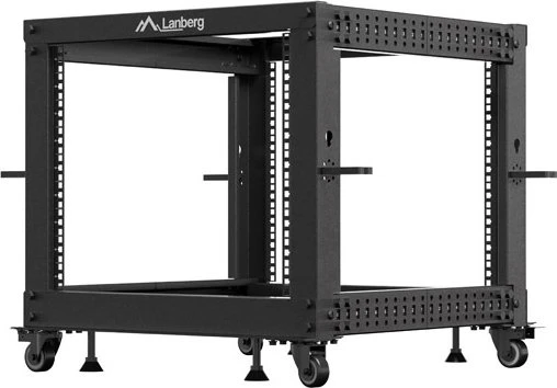 Lanberg Open Rack Series 19" Open Frame Rack 9HE, 4-Pfosten, mit Rollen, Flat Pack, tiefenverstellbar, 576-1033mm, RAL 9004, 657mm tief