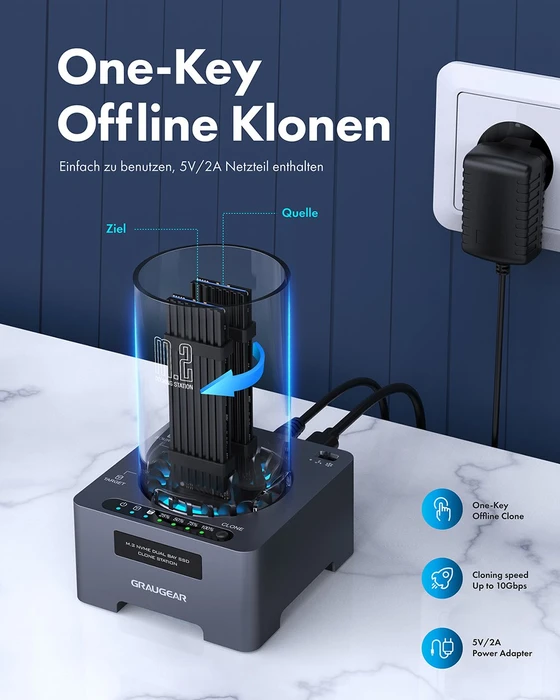 Graugear G-M2DK-CL-20G, M.2 NVMe Dockingstation mit Klon-Funktion, USB-C 3.2