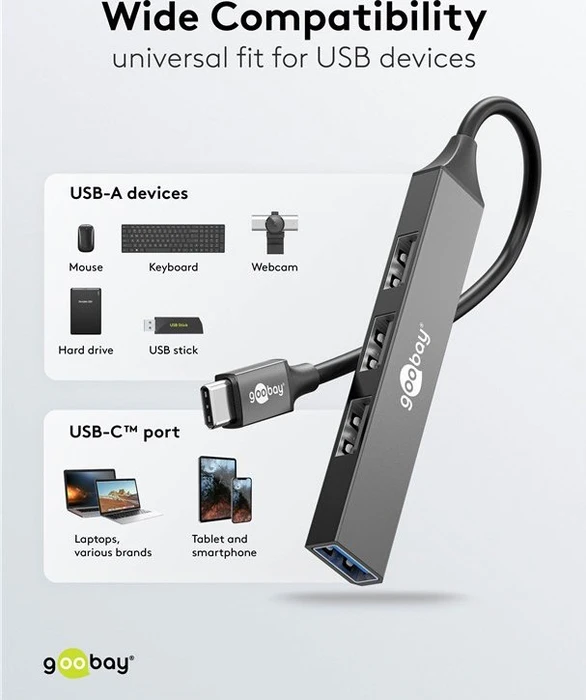 Wentronic goobay Slim 4-Port USB-Hub, 1x USB-A 3.0/3x USB-A 2.0, USB-C 3.0 [Stecker]