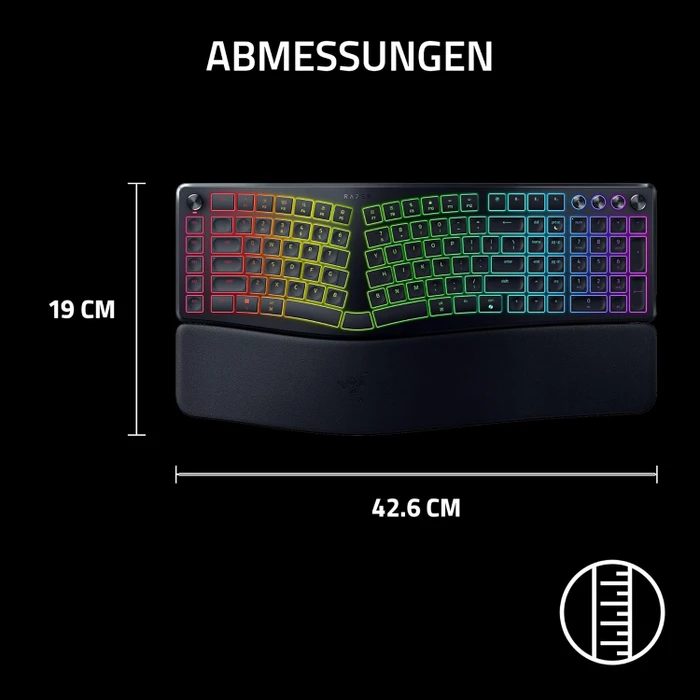 Razer Pro Type Ergo Wireless Split Ergonomic RGB Keyboard, schwarz, LEDs RGB, USB/Bluetooth, US