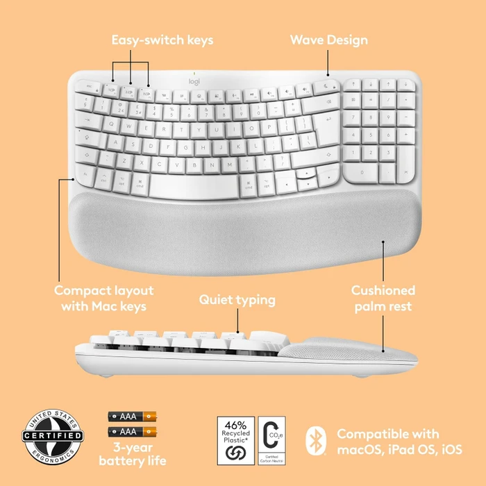 Logitech Wave Keys for Mac, Grauweiß, Logi Bolt, USB/Bluetooth, UK
