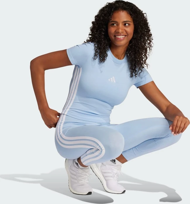 adidas Essentials 3-Streifen Slim Baby T-Shirt kurzarm glow blue/white (Damen)