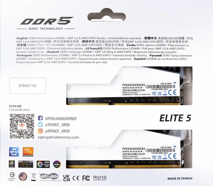 Patriot Viper ELITE 5 RGB UDIMM 32GB Kit, DDR5-7000, CL38-48-48-88, retail