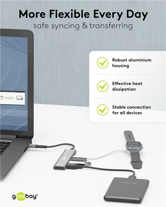 Wentronic goobay Slim 4-Port USB-Hub, 2x USB-C 3.0/2x USB-A 3.0, USB-C 3.0 [Stecker]