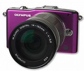 Olympus PEN E-PM1 violett mit Objektiv M.Zuiko digital ED 14-150mm 4.0-5.6