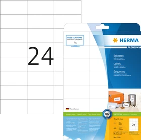 Herma Etiketten Premium, 70x37mm, weiß, matt, 25 Blatt (600 Etiketten)