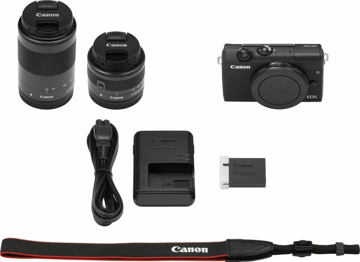 Canon EOS M200 schwarz mit Objektiv EF-M 15-45mm 3.5-6.3 IS STM und EF-M 55-200mm 4.5-6.3 IS STM