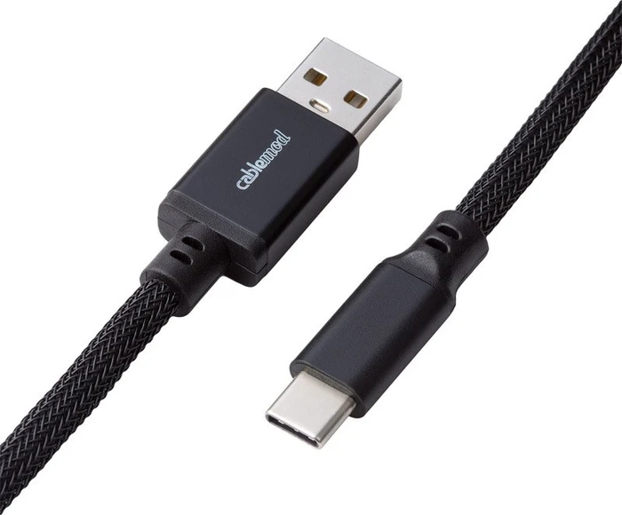 CableMod Pro Coiled Keyboard Cable USB Micro-B auf USB-A, Tastaturkabel (Spiral-Textilkabel), 1.5m, Midnight Black