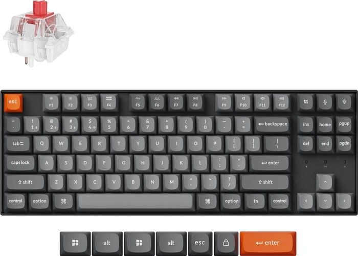 Keychron K8 Max, TKL, schwarz/grau, LEDs weiß, hot-swap, Keychron Super RED, USB/Bluetooth, US