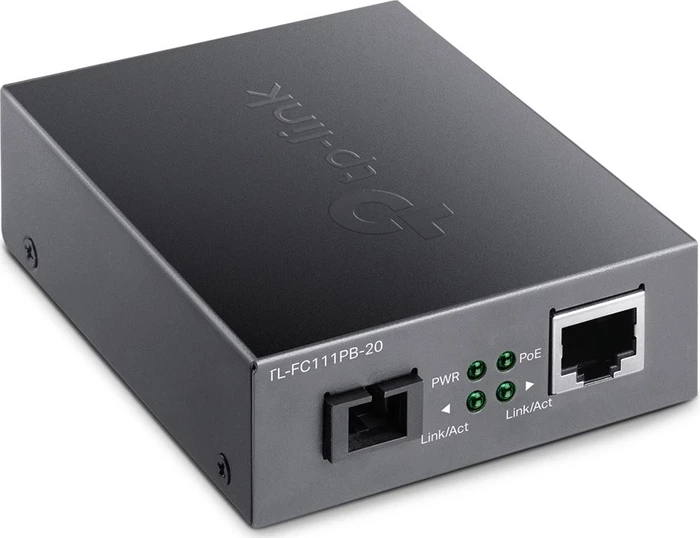 TP-Link WDM Media Converter, RJ-45, SC-Simplex SM 20km, PoE