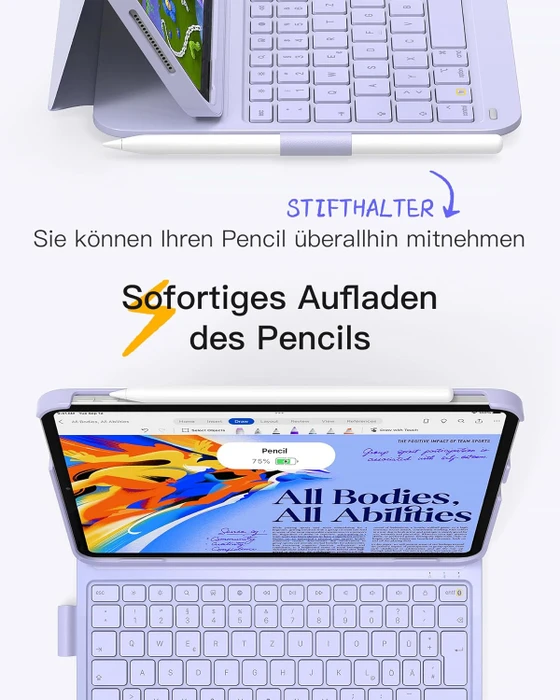 Inateck Superleicht Tastatur Hülle für iPad Air 6 11"/iPad Air 5/iPad 10/iPad Pro 11", violett, DE