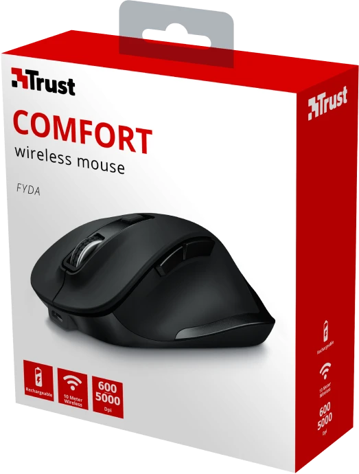 Trust Fyda Rechargeable Wireless Comfort Mouse schwarz, USB