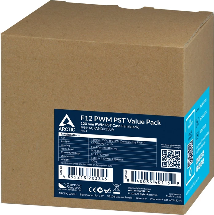ARCTIC F12 PWM PST schwarz, 120mm, 5er-Pack