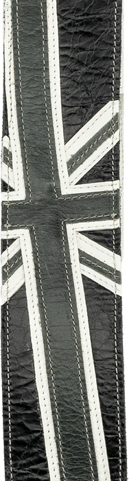 D'Addario Premium Leather Guitar Strap Union Jack Black and White