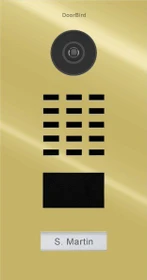 DoorBird D2101V IP Video Türstation mit 1 Ruftaste, Edelstahl V4A, hochglanz, Messing-Optik, inkl. Unterputzgehäuse