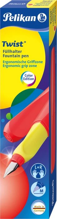 Pelikan Twist neon coral, rechte Hand/linke Hand, mittel, Faltschachtel