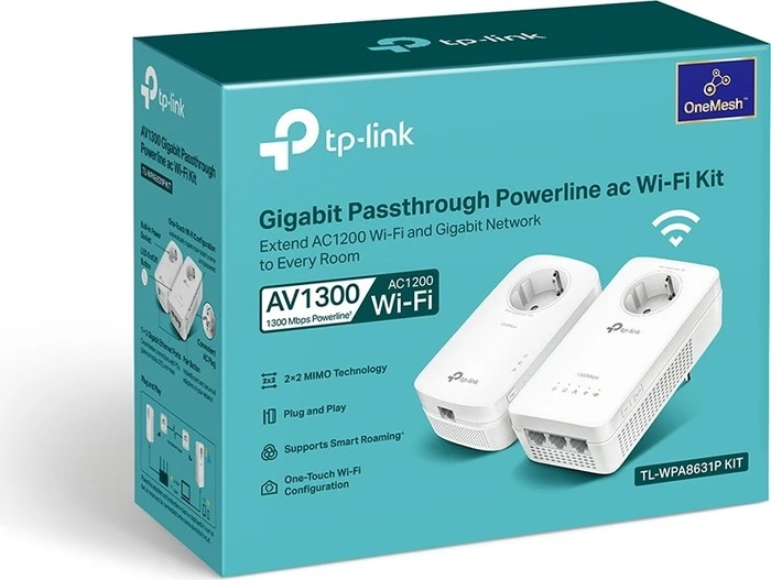 TP-Link AV1300 Gigabit Passthrough Powerline ac Wi-Fi Kit, Powerline/WLAN-Access Point und Powerline-Adapter Set, 2er-Bundle