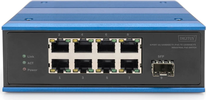 Digitus DN-65 Industrial Railmount Switch, 8x RJ-45, 1x SFP, PoE+