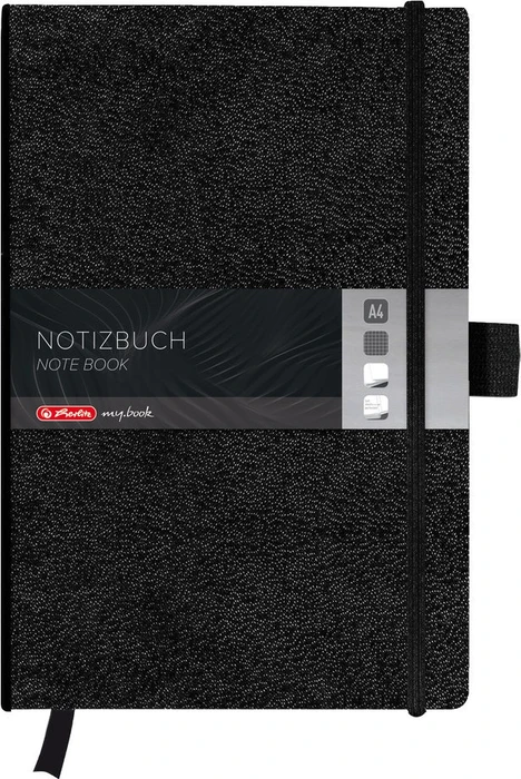 Herlitz Classic Notizbuch, A4, kariert, Kunstleder-Cover, schwarz, 96 Blatt