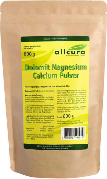 allcura Dolomit Magnesium Calcium Pulver, 800g