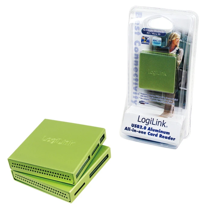 LogiLink Aluminium All-in-One Multi-Slot-Cardreader grün, USB-A 2.0 [Buchse]
