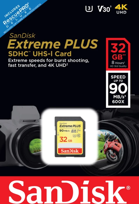 SanDisk Extreme PLUS R90/W60 32GB, UHS-I U3, Class 10