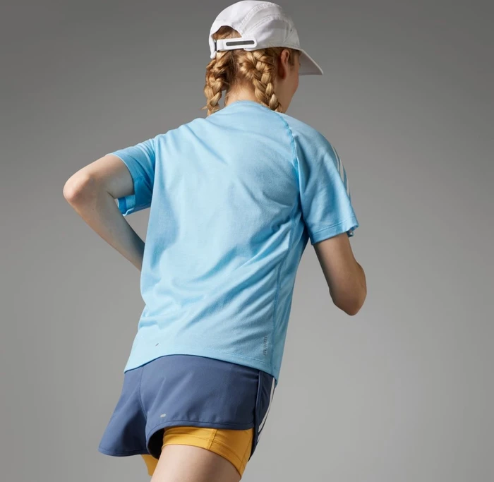 adidas Own The Run 3-Streifen Laufshirt kurzarm blue blink (Damen)