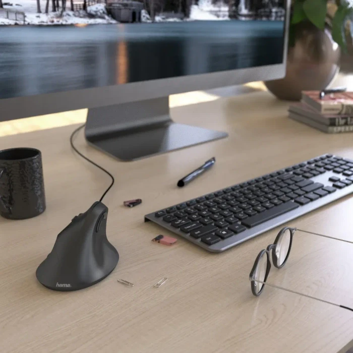 Hama EMC-500L Vertical Maus schwarz, Linkshänder, USB
