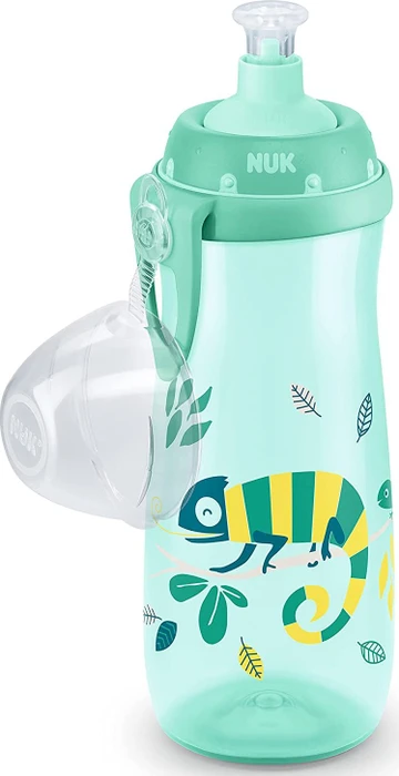 NUK Sports Cup Trinkflasche mit Push-Pull Tülle Chamäleon Effekt, 24+M, 450ml, grün