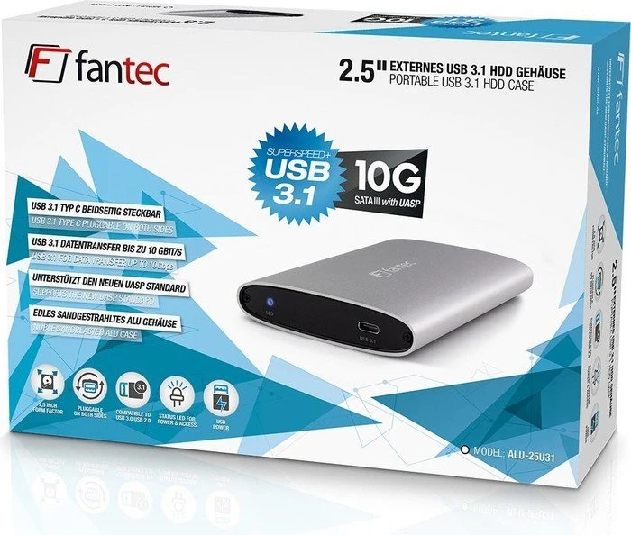 Fantec ALU-25U31, silber, USB-C 3.1