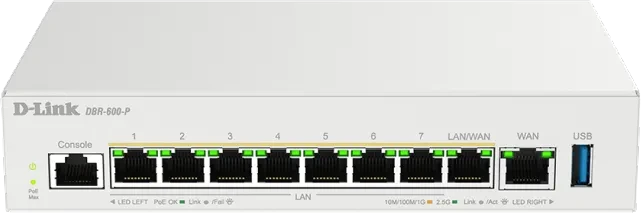 D-Link DBR-600 DBR-600-P Desktop 2.5G Managed Router, 9x RJ-45, 123W PoE+