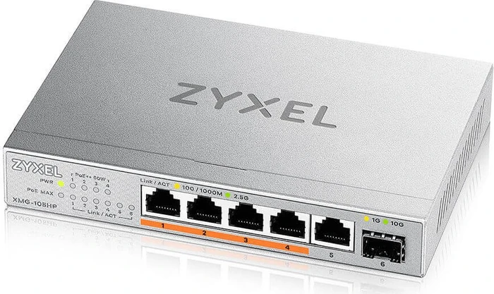 Zyxel XMG-105HP Desktop 2.5G Switch, 5x RJ-45, 1x SFP+, 70W PoE++