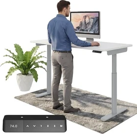 Ergotopia Desktopia One elektrisch höhenverstellbarer Sitz-Steh-Schreibtisch 138x65cm weiß/grau