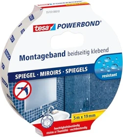 tesa Powerbond Montageband Spiegel weiß, Klebeband, 19mm/5m, 1 Stück