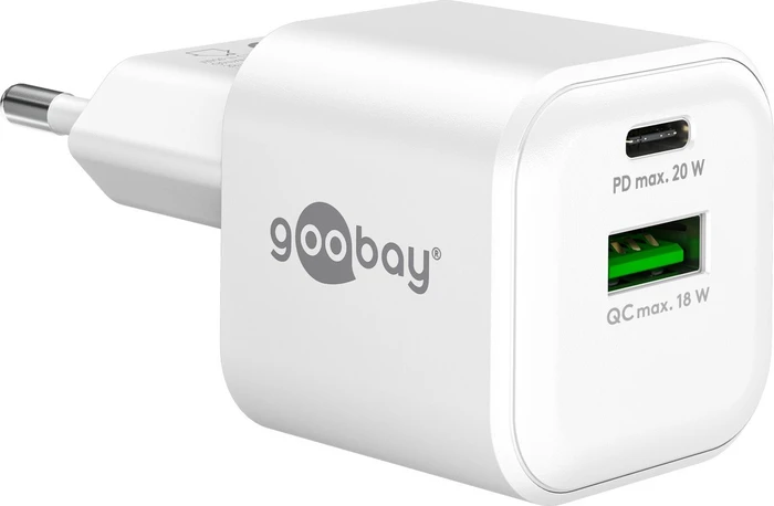 Wentronic Goobay USB-C PD GaN Dual-Schnellladegerät Nano 20W weiß
