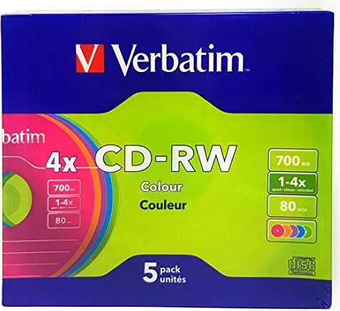 Verbatim CD-RW 80min/700MB, 4x, 5er Pack