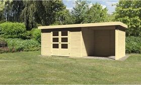 Karibu Askola 4 Gartenhaus inkl. Anbau 2.4m + Rück- und Seitenwand natur