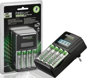 Tecxus TC 1000 LCD Schnellladegerät inkl. 4x Mignon AA NiMH Akkus 2300mAh