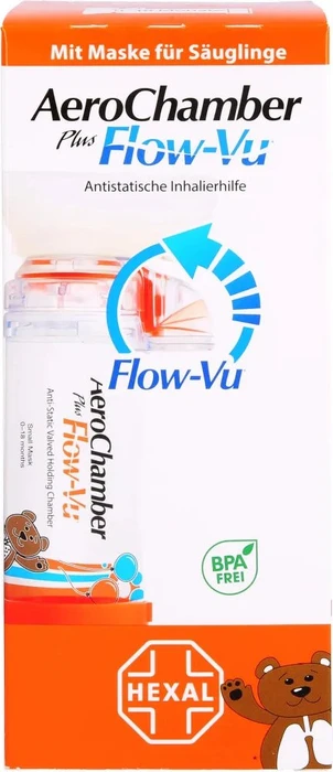 Hexal AeroChamber Flow-Vu Kinder mit Maske orange