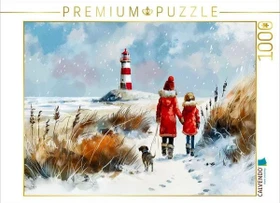 Calvendo Winterspaziergang mit Hund am Meer Aquarellbild