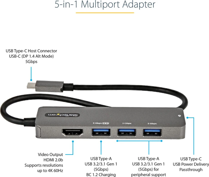StarTech USB-C Multiport-Adapter grau, USB-C 3.0 [Stecker]