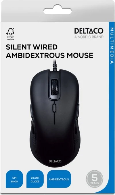 Deltaco Silent Wired Ambidextrous Mouse schwarz, USB