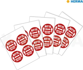 Herma Hinweisetiketten Abstand halten mit Text rund, 100mm, ablösbar, wetterfest, rot, matt, 5 Blatt (20 Etiketten)