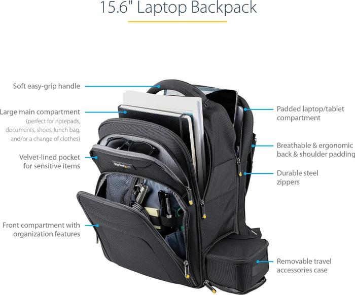 StarTech 15.6" Laptop Rucksack mit abnehmbarer Zubehörtasche, schwarz