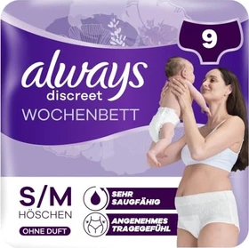 Always Discreet Postpartum/Wochenbett Inkontinenz Höschen Schutzhose Größe S/M, 9 Stück