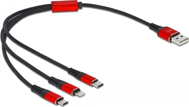 DeLOCK USB Ladekabel 3 in 1 USB Typ-A zu Lightning/2x USB Type-C 0.3m