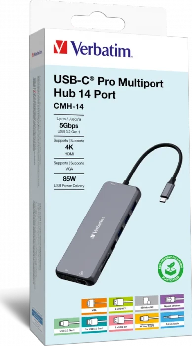 Verbatim USB-C Pro Multiport Hub CMH-14, USB-C 3.0 [Stecker]