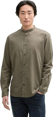 Tom Tailor Regular Fit Leinenanteil Hemd langarm smokey olive green (Herren)