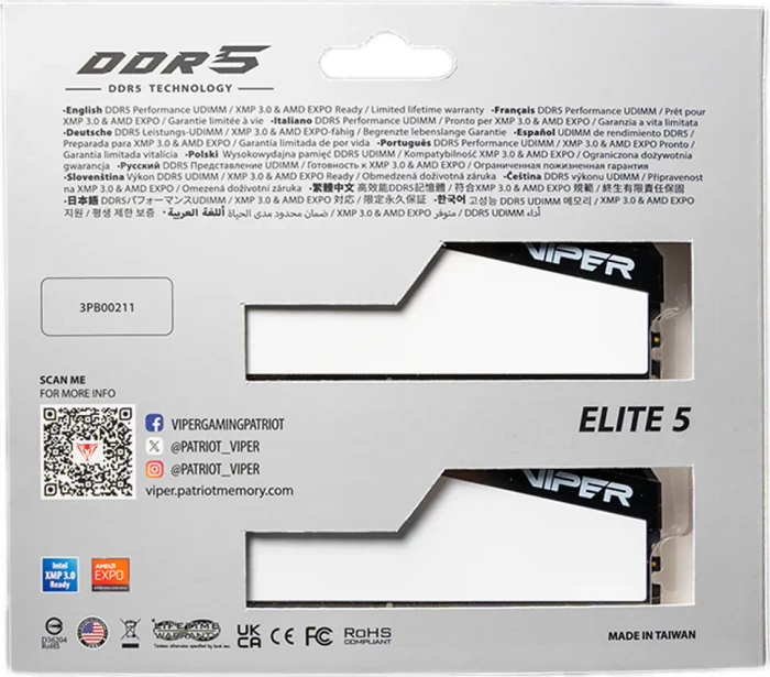 Patriot Viper ELITE 5 UDIMM 32GB Kit, DDR5-6000, CL30-40-40-76, retail